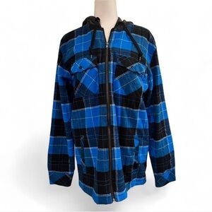 Empyre Blue Plaid Quilted Zip Hoodie Jacket | Size L